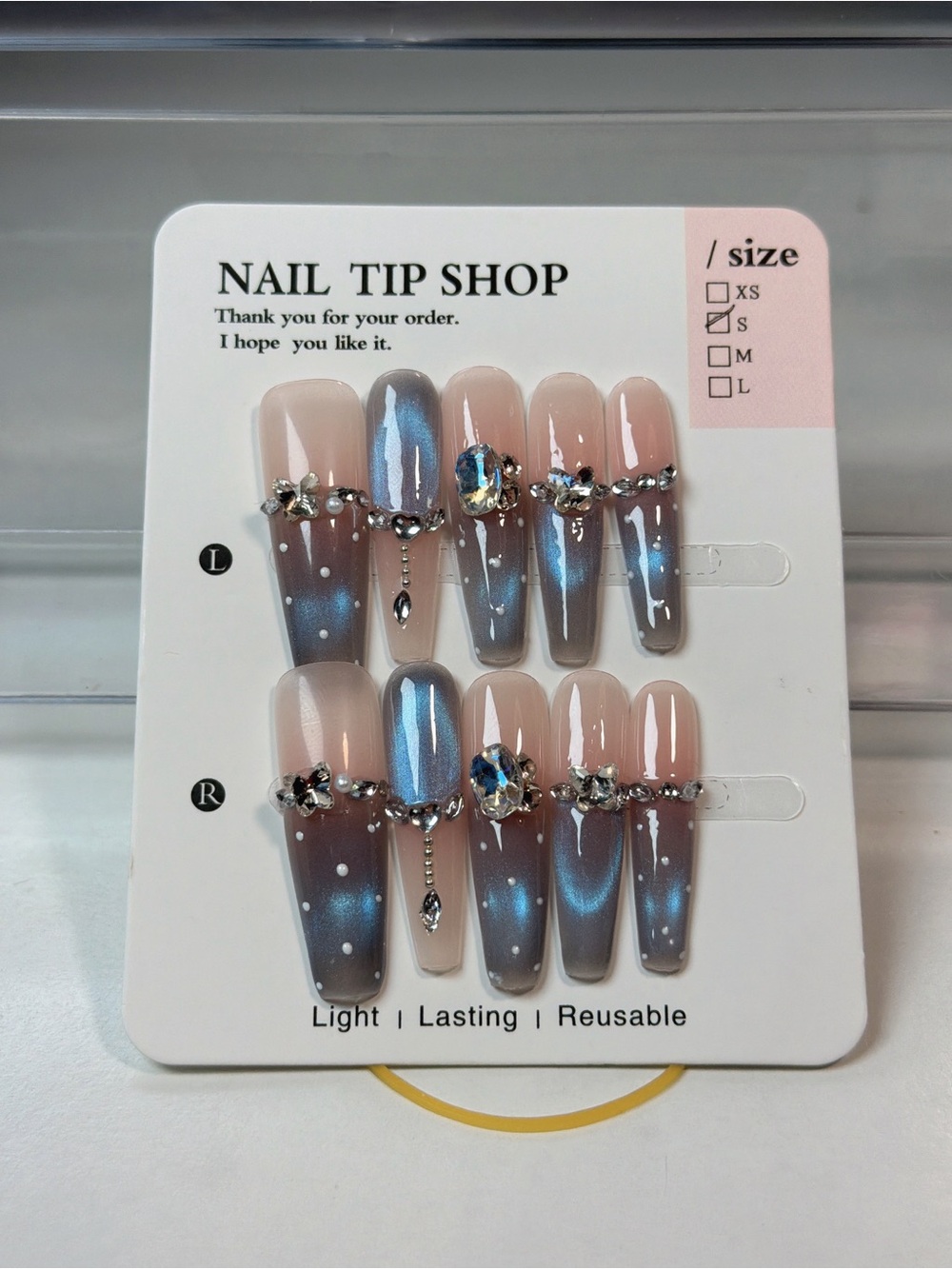 Pink and Nude Rhinestone Press-On Nail Set - Picture 5 of 5